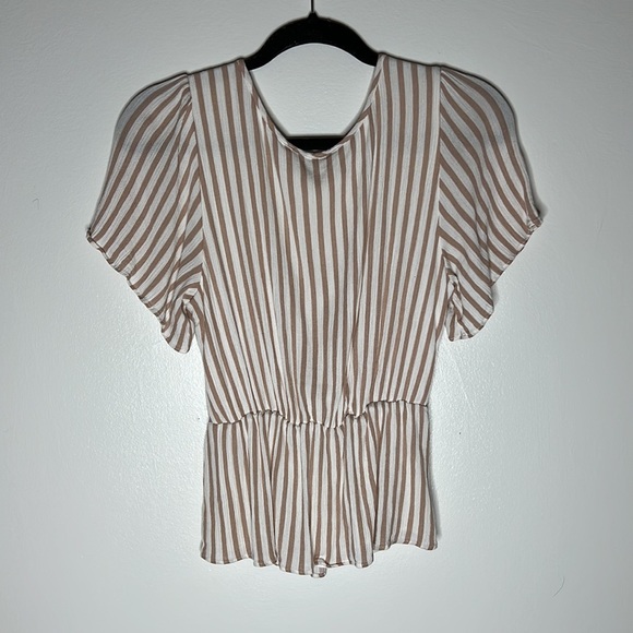 Button-Through Flutter Sleeve Top - Tan Stripe - Abercrombie - Picture 3 of 5